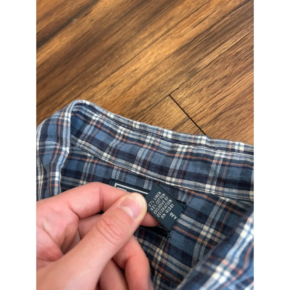 Polo Ralph Lauren Linen Blend Plaid Shirt Mens XXL Long Sleeve Button Down Blue